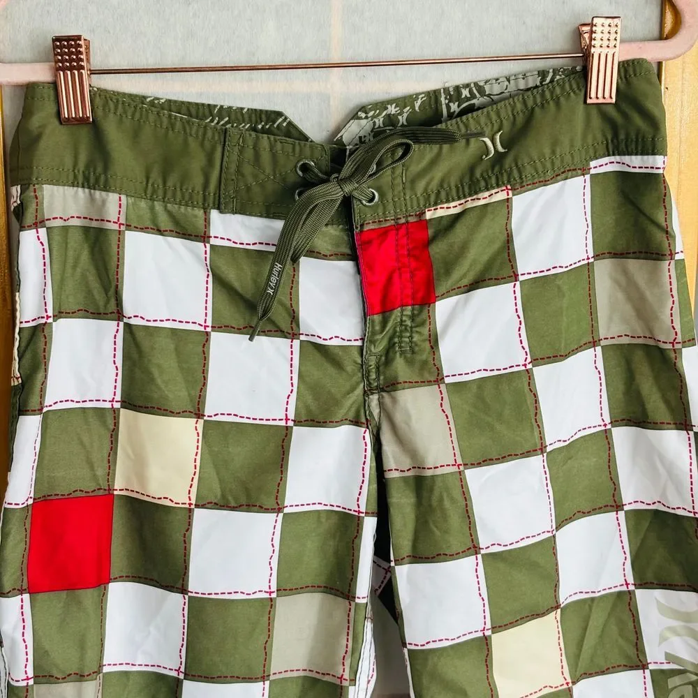 Hurley Juniors Size 3 Checkered Boardshorts Green‎ White Pink  18